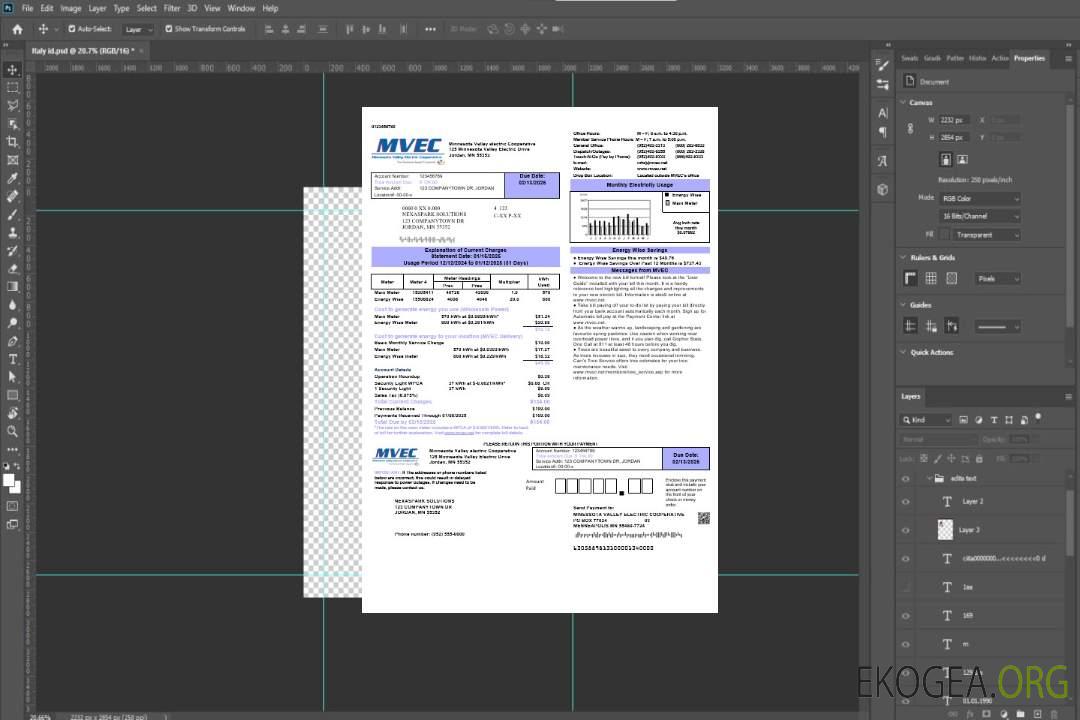 Modèle de facture de services publics de la Minnesota Valley Electric Cooperative (MVEC) aux formats Word et PDF template
